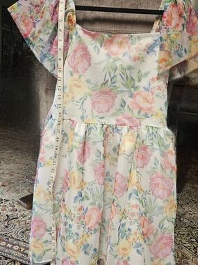 Rare Editions White Floral Party Dress with Pastel Accents